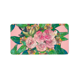 Girl Pink Wasserfarbe Blumenfarbe Handfarbe Adressaufkleber