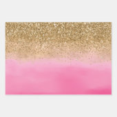 Girl Pink Watercolor Gold Glitzer Geschenkpapier Set (Vorderseite)
