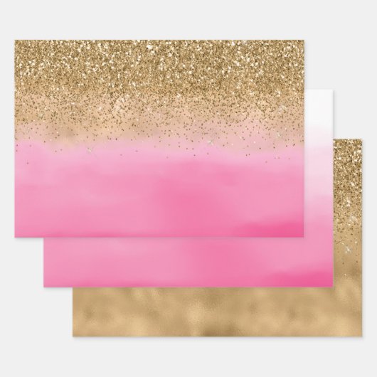 Girl Pink Watercolor Gold Glitzer Geschenkpapier Set (Set)