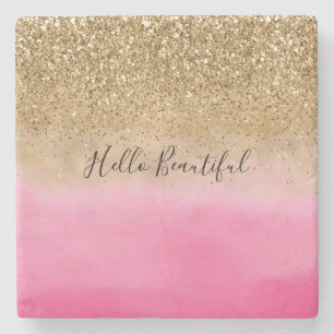 Girl Pink Watercolor Gold Glitzer Steinuntersetzer