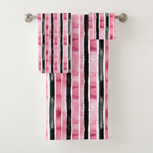 Girl Pink White Black Stripes Badhandtuch Set (Insitu)