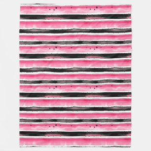Girl Pink White Black Stripes Fleecedecke