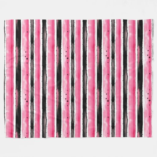 Girl Pink White Black Stripes Fleecedecke (Vorderseite (Horizontal))