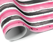 Girl Pink White Black Stripes Geschenkpapier (Rolleneckpunkt)