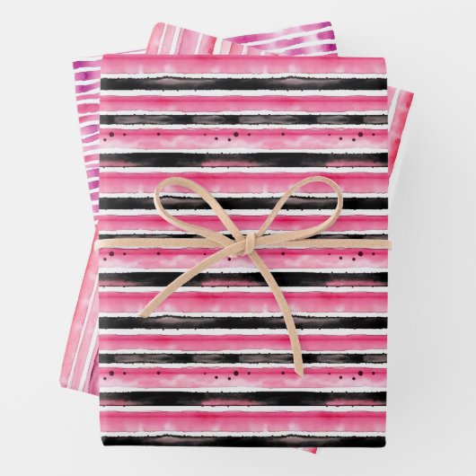 Girl Pink White Black Stripes Geschenkpapier Set (Beispiel)