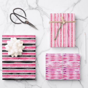 Girl Pink White Black Stripes Geschenkpapier Set