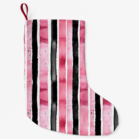 Girl Pink White Black Stripes Kleiner Weihnachtsstrumpf (Vorderseite)
