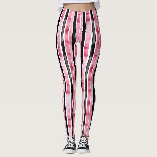 Girl Pink White Black Stripes Leggings (Vorderseite)