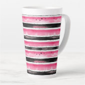 Girl Pink White Black Stripes Milchtasse (Rechte Ecke)