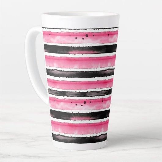 Girl Pink White Black Stripes Milchtasse (Linke Ecke)