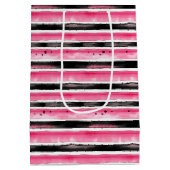 Girl Pink White Black Stripes Mittlere Geschenktüte (Rückseite)