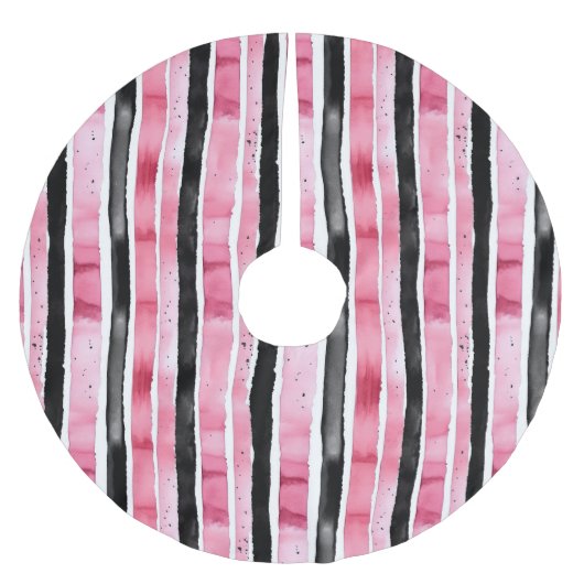 Girl Pink White Black Stripes Polyester Weihnachtsbaumdecke (Vorderseite)