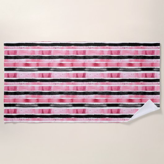 Girl Pink White Black Stripes Strandtuch (Vorderseite)