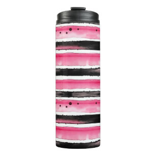 Girl Pink White Black Stripes Thermosbecher
