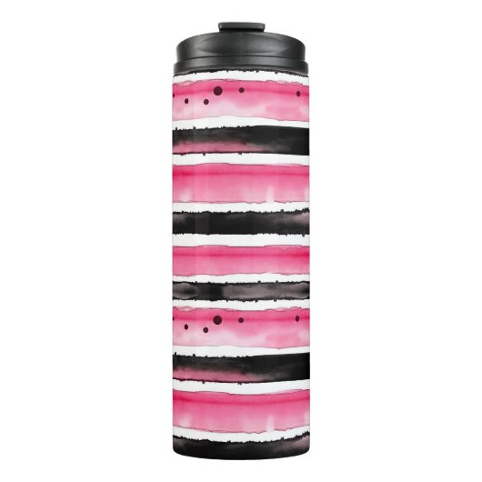 Girl Pink White Black Stripes Thermosbecher (Vorderseite)