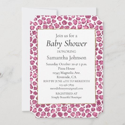 Girl Pink White Glam Glitzer Leopard Print Einladung (Vorderseite)