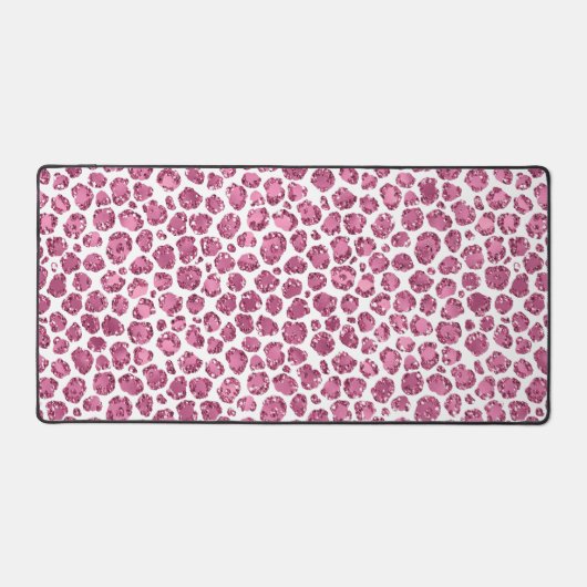 Girl Pink White Glam Glitzer Leopard Print Schreibtischunterlage (Vorderseite)