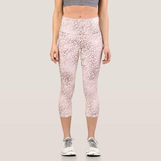 Girl Pink White Glam Leopard Print Capri Leggings (Vorderseite)
