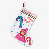 Girl Pink White Hat Candy Canes Weihnachtsbaum Kleiner Weihnachtsstrumpf (Vorderansicht (hängend))