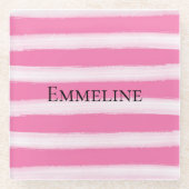 Girl Pink White Stripes Glasuntersetzer (Vorderseite)