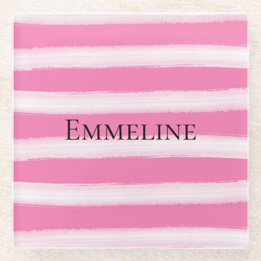 Girl Pink White Stripes Glasuntersetzer (Vorderseite)