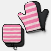 Girl Pink White Stripes Ofenhandschuh & Topflappen-Set (Vorderseite/Rückseite)
