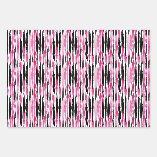 Girl Pink White Zebra Streifen Geschenkpapier Set (Vorderseite 2)