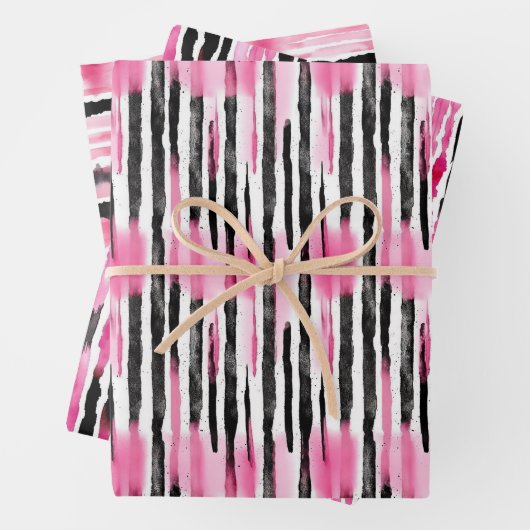 Girl Pink White Zebra Streifen Geschenkpapier Set (Beispiel)