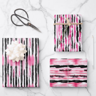 Girl Pink White Zebra Streifen Geschenkpapier Set