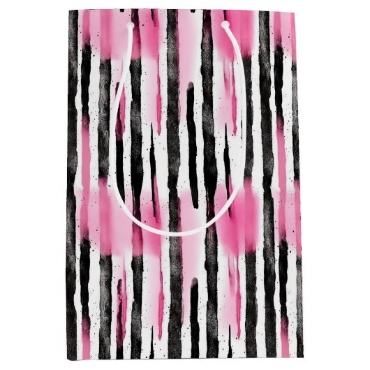 Girl Pink White Zebra Streifen Mittlere Geschenktüte (Vorderseite)
