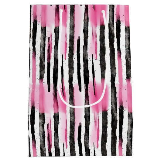 Girl Pink White Zebra Streifen Mittlere Geschenktüte (Rückseite)