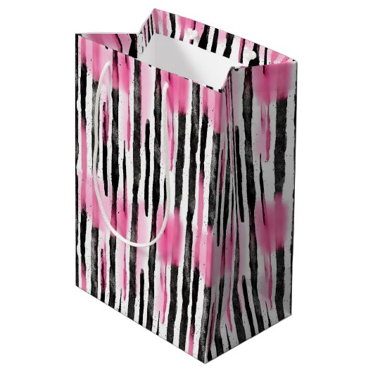Girl Pink White Zebra Streifen Mittlere Geschenktüte (Rückseite Schrägansicht)