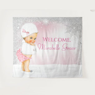 Girl Pink Winter Wonderland Babydusche Hintergrund Wandteppich