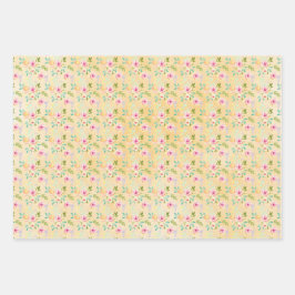 Girl Pink Yellow Floral Geschenkpapier Set