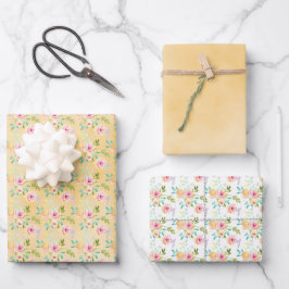Girl Pink Yellow Floral Geschenkpapier Set