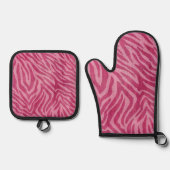 Girl Pink Zebra Animal Print Ofenhandschuh & Topflappen-Set (Vorderseite)