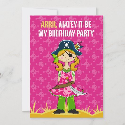 Girl Pirate Captain Party Invite Einladung (Vorderseite)