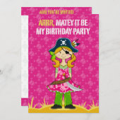 Girl Pirate Captain Party Invite Einladung (Vorne/Hinten)