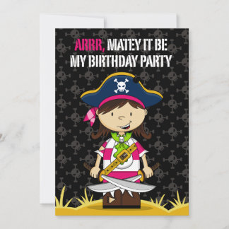 Girl Pirate Captain Party Invite Einladung