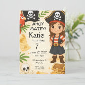 Girl Pirate - Einladung zum Geburtstag, Ahoy Matey (Stehend Vorderseite)