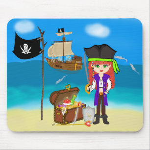 Girl Pirate mit Schatztruhe Mousepad