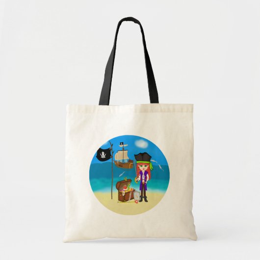 Girl Pirate mit Schatztruhe Tragetasche (Vorne)