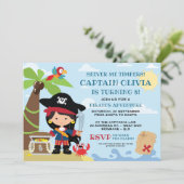 Girl Pirate Party Geburtstagseinladungen Einladung (Stehend Vorderseite)