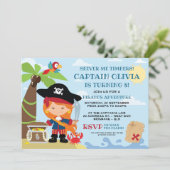 Girl Pirate Party Geburtstagseinladungen Einladung (Stehend Vorderseite)