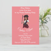 Girl Pirate PINK Thema Einladung (Stehend Vorderseite)