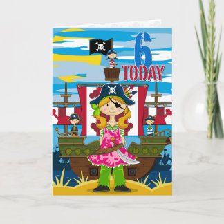 Girl Pirate Ship Scene 6. Geburtstagskarte Karte