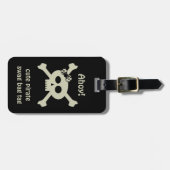 Girl Pirate Skull and Crossbones Cute Kids Black Gepäckanhänger (Vorderseite horizontal)
