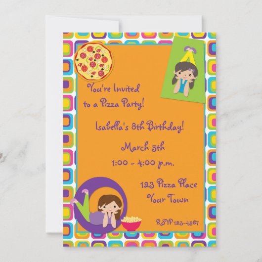 Girl Pizza Party Geburtstag Einladung (Vorderseite)
