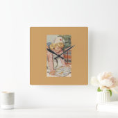 Girl play Nurse - Retro Quadratische Wanduhr (Zuhause)