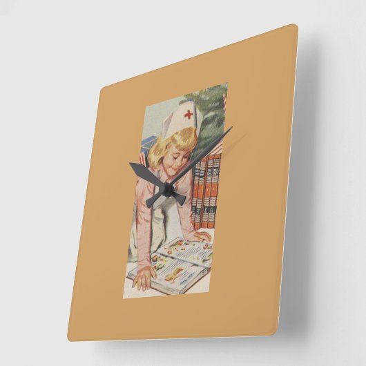 Girl play Nurse - Retro Quadratische Wanduhr (Winkel)